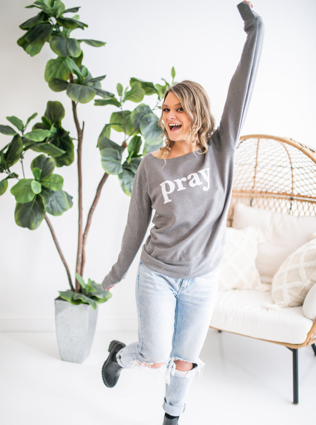 Pray Off the Shoulder Sweater